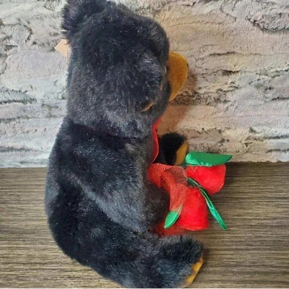 E&J Classics WITH LOVE Black Teddy Bear Holding‎ Sheer Roses Romantic Plush